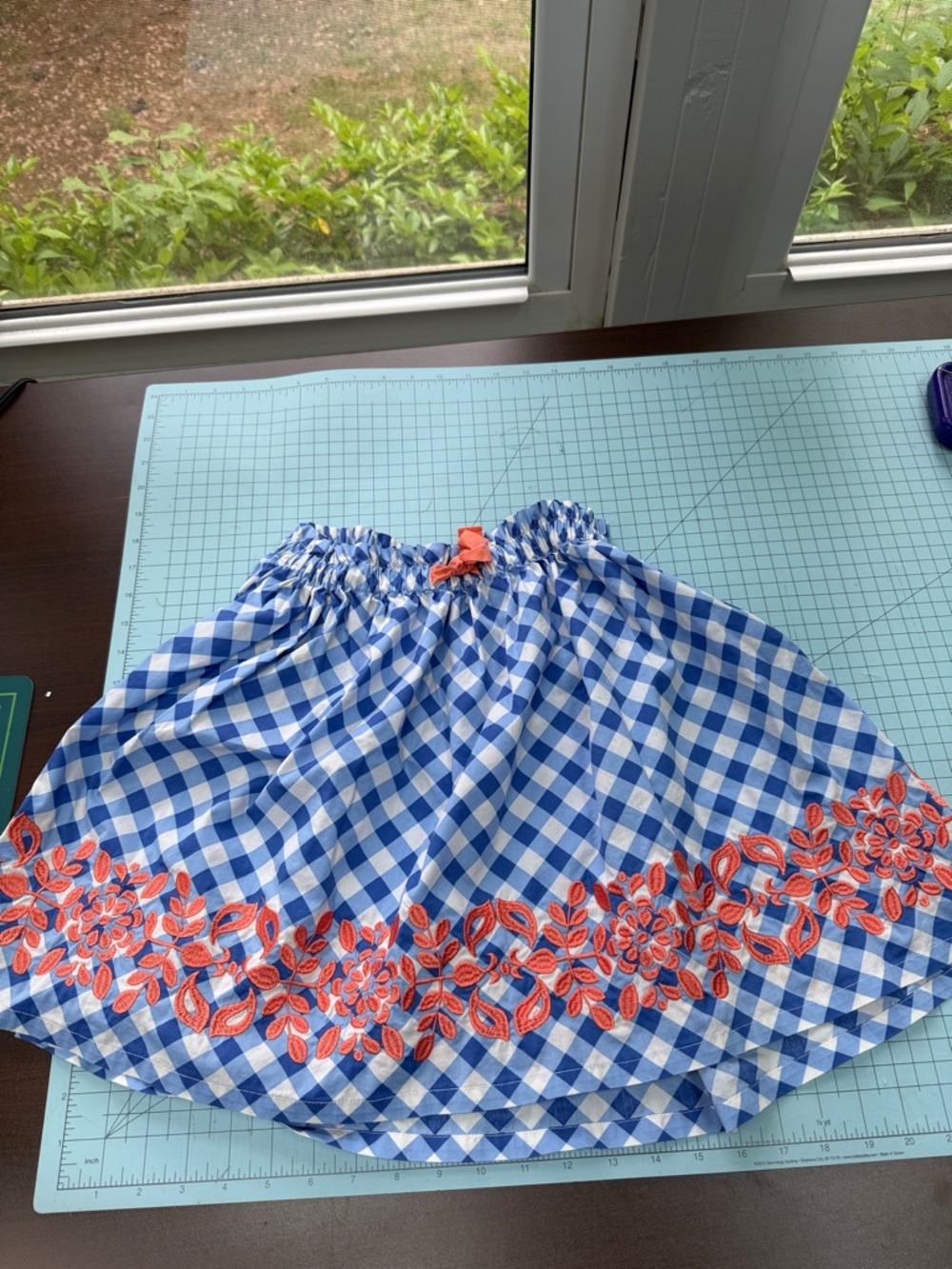 Matilda Jane Blue and White Gingham Skirt with Coral Embroidery